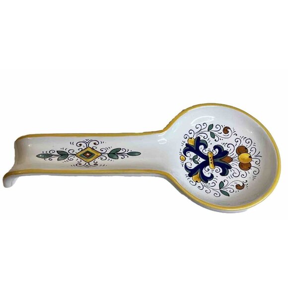 Nova Deruta Majolica Spoon Rest With Foliage And Scrolls Made In Italy - Picture 2 of 10